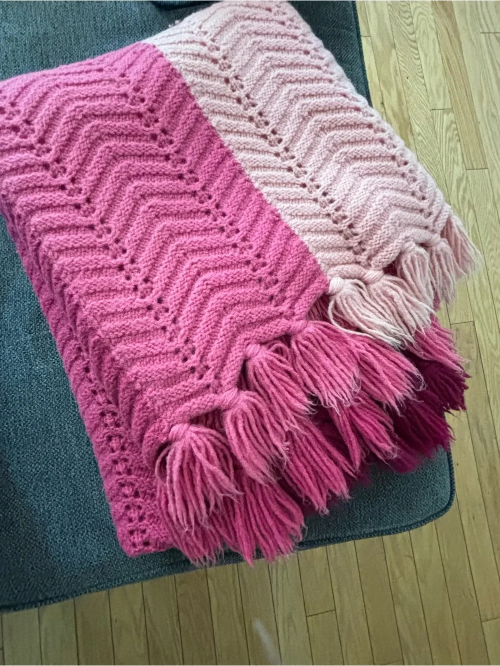 Handwoven Pink Gradient Throw Afghan Blanket